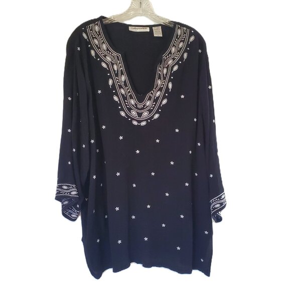 Cathy Daniels Boho Black Embroidered Top Size 1X - Picture 1 of 3